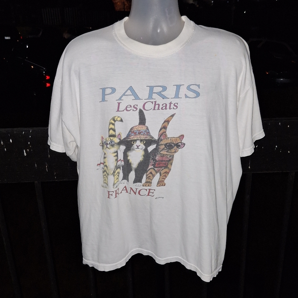 Vintage PARIS LES CHATS FRANCE T Shirt Size XL